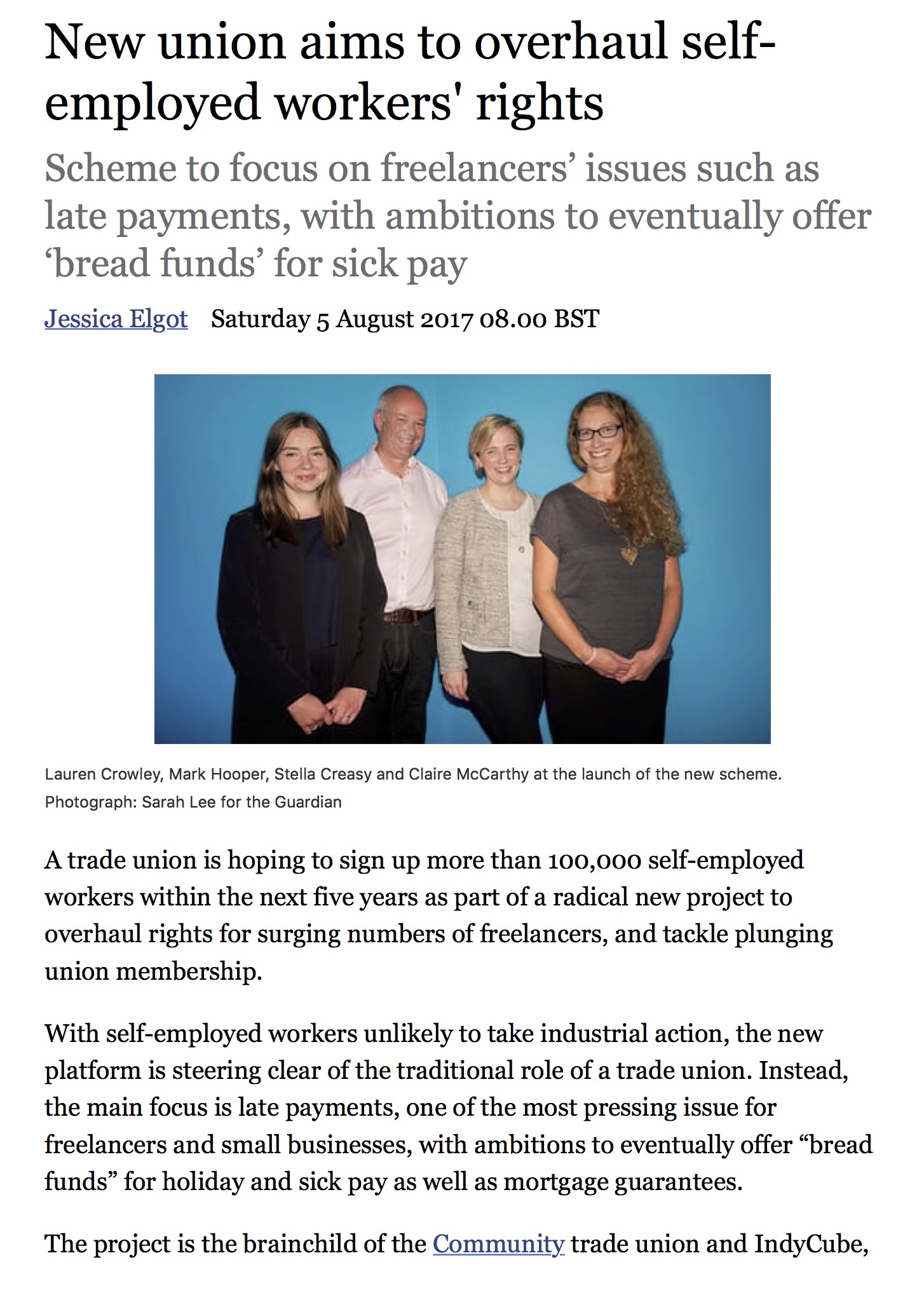New union aims to overhaul self employed workers rights Politics The Guardian